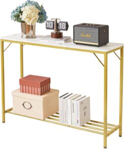 YMYNY Mesa Consola de Entrada y Sofá para Dormitorio, Salón - Estilo Industrial, 107 x 30 x 78CM Blanco y Dorado HST006W