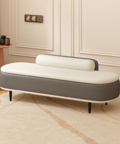 Banco de almacenamiento, Otomana tapizada de cuero de PU para el extremo de la cama del dormitorio, con gran espacio de almacenamiento para sala de estar, entrada, dormitorio(Dark gray+off-white,100cm