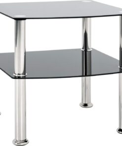 HAKU Mesita Auxiliar Acero Inoxidable Moderna con Tablero de Cristal Negro Vidrio de Seguridad Mesa de Centro Color Plateado Mesa de sofá - Dim.: An 45 x Al 44 x P 45 cm, Estilo: Moderno