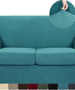 MAXIJIN 3 Piezas Nuevo Funda para Sofá Jacquard para 2 Plazas Super Elástica Antideslizante Funda para Sillón Amigable con Mascotas Protector Elástico de Muebles (2 Plazas, Azul Pavo Real)