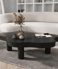 SEIFE Mesa de Centro de Madera con Forma de Nube para Sala de Estar, mesas de Centro Bajas y pequeñas de Nogal de Estilo Moderno para Espacios reducidos(Black,90 * 60cm/35 * 23in)