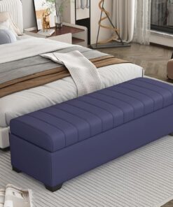 Taburete con Almacenamiento, | Banco otomano tapizado en piel sintética, con compartimento oculto(Blauw,60cm/23.6in)