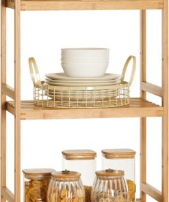 SONGMICS Estantería Baño Bambu, Estanteria Almacenaje, 3 Niveles, 45 x 31.5 x 80 cm, Estante, Baño, Salón, Balcón, Cocina, Natural BCB073N01