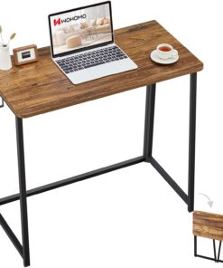 WOHOMO Escritorio plegable para computadora, escritorio pequeño de 31.5 pulgadas, mesa plegable para laptop, estación de trabajo para oficina en casa, fácil montaje, nogal rústico