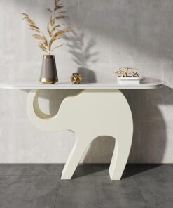 Mesa Consola de Entrada con Tablero de Piedra y Bastidor de Hierro | Tablero piedra sinterizada, marco hierro, soporte elefante, montaje sencillo(A,90cm/35.4in)
