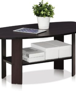 Furinno 11179DWN Mesa De Centro, Madera, Nogal Oscuro, 54.61 x 90.17 x 41.28 cm | Mesa auxiliar pequeña con estante abierto, mesa con bordes suaves, para sala de estar, oficina en casa,
