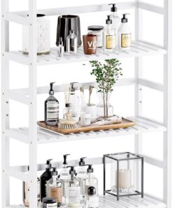 HITNET Estantería de Bambú con 6 Estantes Ajustables, Organizador de Almacenamiento de Cocina Independiente, Expositor de Plantas, Blanco