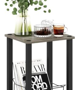 Furinno Simplista Mesa Auxiliar, Engineered Wood, Roble Francés/Negro, 29.2 (D) x 34 (W) x 49.8 (H) cm