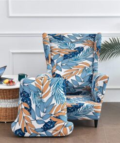 Funda elástica for sillón orejero de 2 Piezas, Funda de sofá de 1 Plaza con Funda de cojín, Lavable y extraíble for Bar, Sala de Estar, Dormitorio, recepción(Foglie BLU)