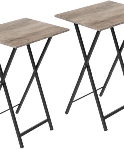 HOOBRO Plegable Mesa Auxiliar de 2, Mesa Lateral para Sofá, Escritorio Pequeño para Portátil, pequeño Plegable Mesa de TV, Fácil Almacenamiento Estructura, Greige y Negro EBG25BZ01