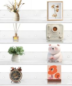 Gucass 4 Piezas Estanteria Pared Sin Taladrar, 30cm Estantes Flotantes Acrílico, Baldas Transparente de Pared, Floating Shelves para Decor Baño, Entrada Recibidor, Cocina, Ahorra Espacio en el Hogar