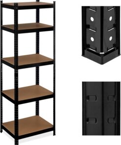 Relaxdays Estantería Metálica Cargas Pesadas, 180x60x45 cm, hasta 500 kg, 5 Baldas, para Sótano o Trastero, Acero, Negro
