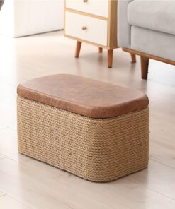 Taburete rústico de Madera Maciza con Almacenamiento, Banco para Zapatos de Cuerda de cáñamo Tejido a Mano, otomana Multifuncional para Sala de Estar, Dormitorio, balcón y Pasillo,