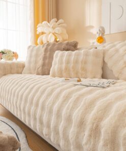Funda para Sofás Chaise Longue de Felpa Funda Cubre Sofá Brazo Derecho/Izquierdo Antideslizante Lavable Funda Protectora de Sofás para Forma L (Beige,30x50cm)
