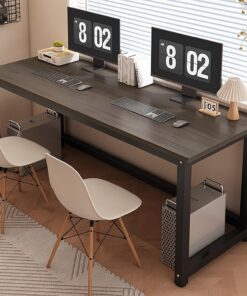 Mesa Escritorio, Escritorio de Estudio, Tablero de 2,5 cm de Grosor, Muy Estable, Mesa Gaming Desk, Ahorra Espacio, Montaje Sencillo, Apto para múltiples configuraciones(Grey+Black,120cm)