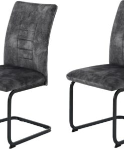 Hela Tische, Juego de 2 sillas de Comedor de Gel, Funda de Terciopelo Antracita, Ancho del Asiento XL, suspensión Ondulada, Estructura de Tubo Redondo, Color Negro, soporta 140 kg