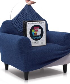 FAVERTI® Funda Sillón Premium 1 Plaza - Funda Tejido Súper Elástico para Sillones 70 a 100cm | Modelo BOCAIRENT | Azul Marino | Funda Sillón Súper Ajustable | Protector Sillón Elegante Tacto Algodón