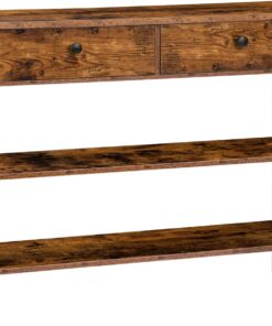 HOOBRO Mesa Consola de pasillo y salón con 2 cajones y 2 estantes, 100 cm - Aparador de Entrada y Sofá de Estilo Industrial - Marrón Vintage EBF32XG01