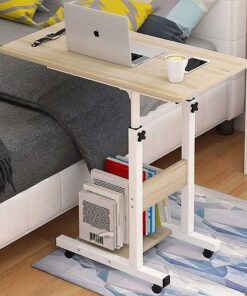 BAKAJI Escritorio Mesa de Trabajo Porta PC Ordenador Altura Regulable Mesa sofá con Tablero y Estante Inferior de Madera MDF Estructura Metal diseño Moderno 60 x 40 x 86 cm (Roble)