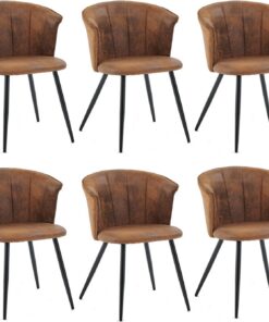 MEUBLE COSY Juego de 6 Sillas de Comedor Vintage Sillón Tapizado en Gamuza con Reposabrazos Patas Metálicas para Cocina Salón