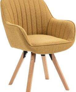 MEUBLE Cosy Silla de Comedor Giratorias 360° Sillones de Maquillaje Escritorio Patas de Madera Tapizado en Tela con Respaldo y Brazos para salón Cocina Oficina, Amarillo