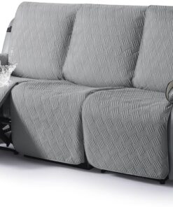 KinCam Funda Sillon Relax reclinable, Impermeable Funda para Sillón Relax con Bolsillo Laterales y Correas elásticas para Perros y Mascotas, Suave y Lavable Funda Sofa 3 plazas Gris Claro