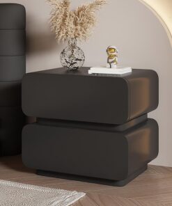 Mesita De Noche para Dormitorio con Cajones De Almacenamiento. Mesita De Noche De Madera Moderna Y Sencilla con Acabado En Cuero Y Patas De Armario De Suelo Integradas., Noir, 45 * 40 * 50cm