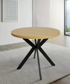 CangLong Mesa de Comedor Redonda Moderna de Mediados de Siglo con Patas de Metal Macizo, Mesa de Ocio para el hogar, conferencias, balcón y Restaurante, Teca