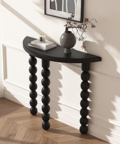 Mesa Consola Negra en Forma de Media Luna Vintage, Elegante Mesa Auxiliar | Mesa auxiliar de sofá con patas gruesas en forma de bola, para pasillo, entrada, salón y dormitorio(100cm/39.4in)