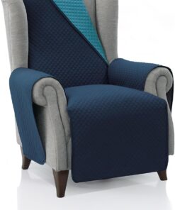 FAVERTI® Cubre Sillón Acolchado 1 Plaza - 55 cm (Asiento) | Modelo REQUENA | Marino - Turquesa Reversible | Protector Compatible con Sillones Relax y Orejero | Loneta Lavable | Fabricado en España