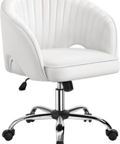 Yaheetech Silla de Oficina Piel Sintética con Rudas Giratorias Blanca | Silla de Oficina Terciopelo, Silla Altura Ajusatble, Silla con Respaldo, Función de Inclinación, Tapizada de Piel Sintética