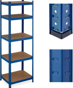 Relaxdays Estantería Metálica Cargas Pesadas, 180x60x45 cm, hasta 500 kg, 5 Baldas, para Sótano o Trastero, Acero, Azul