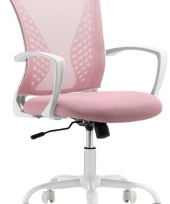 SONGMICS Silla de Malla, Silla de Oficina Giratoria, Altura Ajustable, Función de Inclinación, Respaldo y Asiento Transpirable, para Estudio, Oficina, Carga de 120 kg, Rosa Jalea OBN022R02