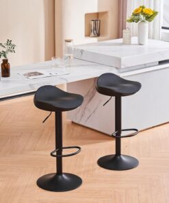 YOUNIKE Juego de 2 Taburetes de Bar Tapizados PU Sillas Altas con Reposapiés para Cocina Salón Bar Pies Ajustables Negro