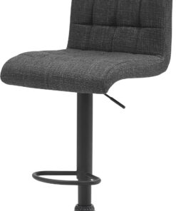 Hela Tische, Erika - Taburete de Bar (Tejido de Color Antracita, Giratorio 360°, Altura Regulable, pie de Trompeta, Color Negro, Altura 93-114 cm)