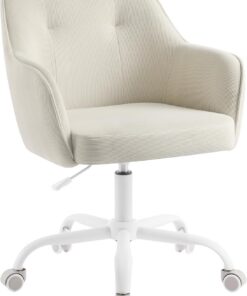 SONGMICS Silla de Estudio Giratoria Altura Ajustable 110 kg | Marco de Acero, Tela de Terciopelo Acanalado, para Estudio, Dormitorio, Beige Arena OBG019LZ01