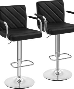 Yaheetech Juego de 2 Taburetes de Bar de Polipiel con Reposabrazos Negro | Sillas de Bar Modernas Giratorias de Altura Ajustable con Respaldo Reposapiés,para Desayuno, Mostrador, Cocina y Hogar