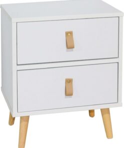 Mesita noche blanca 2 cajones Anzio dormitorio moderna pata madera 50x40x30 cm