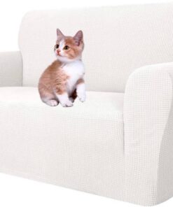MAXIJIN Funda de sofá súper elástica para sofá de 2 plazas 1 pieza universal Love Seat Covers Jacquard Spandex Sofa Protector de sofá Perros Mascotas Funda ajustada para sofá biplaza (2 plazas blanco)