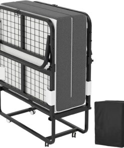 Cama plegable para adultos, 80 x 190 cm, cama plegable para adultos, con colchón de espuma de 13 cm, cama supletoria plegable con 4 ruedas y somier de láminas de metal para invitados, carga 200 kg