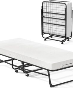 Cama de invitados plegable de 78 x 190 cm con colchón de espuma gruesa de 12,5 cm para adultos, marco de cama de metal duradero y robusto, con 4 ruedas, cama de viaje plegable de hasta 200 kg