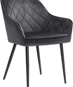 SONGMICS Silla de comedor, Sillón, Silla tapizada con reposabrazos, Asiento de 49 cm de Ancho, Patas metálicas, Forro de terciopelo, Carga de 110 kg, para dormitorio, salón, Gris LDC088G01