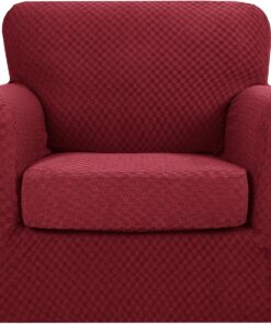 MAXIJIN 2 Piezas Nuevo Fonda para Silla Jacquard con Brazos Super Elástica Antideslizante Funda para Sala Amigable con Mascotas Protector Elástico para Sofá Sillón (1 Plaza, Rojo Vino)