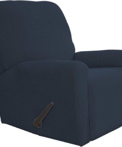 Easy-Going Funda elástica para sofá reclinable, 4 Piezas, Protector de Muebles, Suave, Parte Inferior elástica, para niños, Tela Jacquard de Elastano a Cuadros pequeños (reclinable, Azul Oscuro)