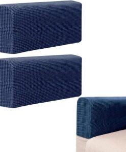 2 Piezas Fundas de Reposabrazos para Sofá, Protector de Brazos de Sillón Elástico, Cubiertas Antideslizantes y Gruesas para Sofás y Sillones Reclinables (Azul Marino)