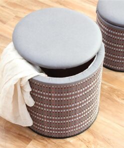 Puf otomano Banco de Almacenamiento Redondo Taburete pequeño con Asiento Acolchado reposapiés de bambú con Tapa for Entrada Sala de Estar Cocina Dormitorio Pasillo(38cm)
