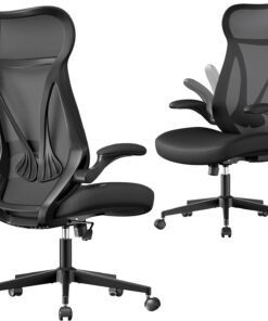 SONGMICS Silla de Oficina Giratoria, Respaldo Ergonómico | Silla de Escritorio con Altura Ajustable, Reposabrazos Abatibles, Reposacabezas, Carga de 150 kg, Negro Tinta OBN088B01