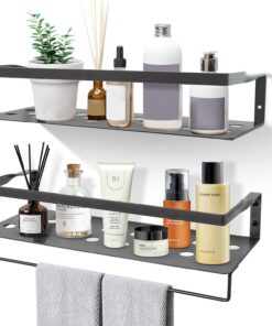 Uten Juego de 2 Baldas Pared, 40CM Largo Estantes de Pared Clásicos Modernos con Toallero, Ahorre Espacio, para Salon Cocina Baño Dormitorio