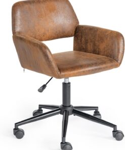 FurnitureR Silla de Oficina Vintage de Ante Ajustable, Ruedas giratorias 360°, Marco de Acero marrón, Oficina en casa, Oficina, Color marrón, 55 x 56 x 75-85 cm