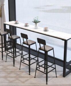 Barra al aire libre mesas altas de bar altura de la barra de la mesa de la cocina Tablero de pizarra mesa de exterior estrecha Con base metálica Mesa Barra para cocina y restaurante Sin taburete(White